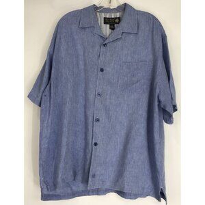 NAT NAST Shirt Mens Size Large L Blue Short Sleeve Linen Button Down